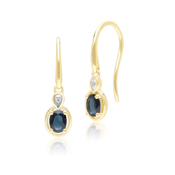 gemondo Classic Oval Sapphire & Round Diamond Drop Earrings In 9ct Yellow Gold