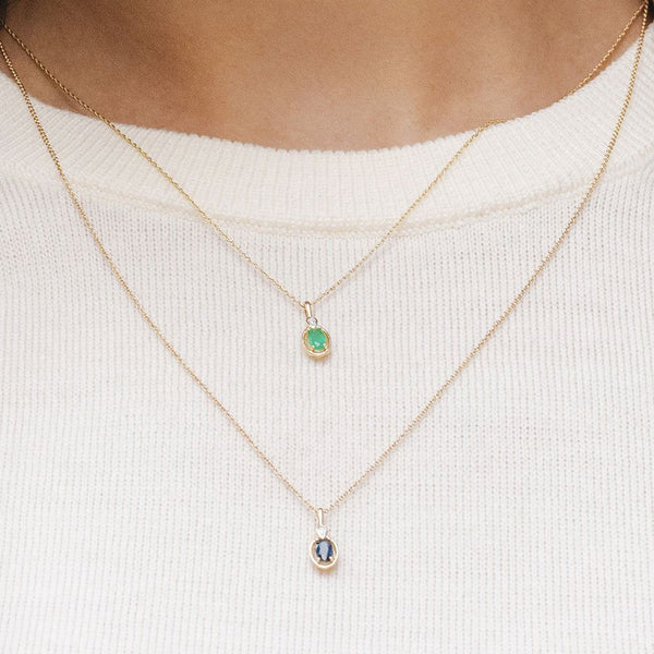 Gemondo Classic Oval Sapphire & Round Diamond Pendant Necklace In 9ct Yellow Gold