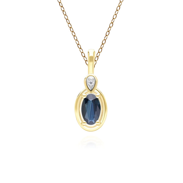 gemondo Classic Oval Sapphire & Round Diamond Pendant Necklace In 9ct Yellow Gold
