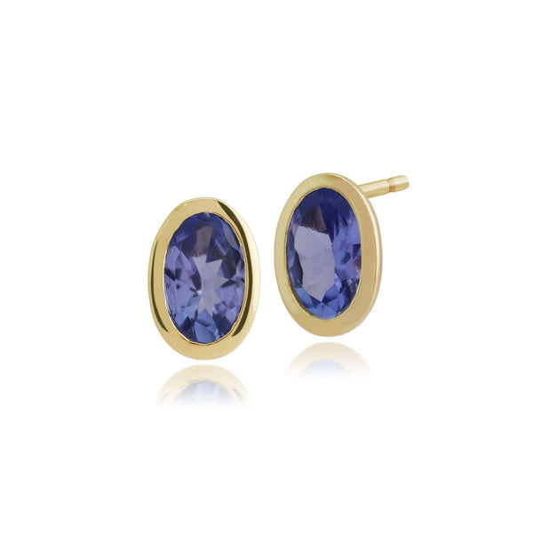 gemondo Classic Oval Tanzanite Bezel Stud Earrings in 9ct Yellow Gold