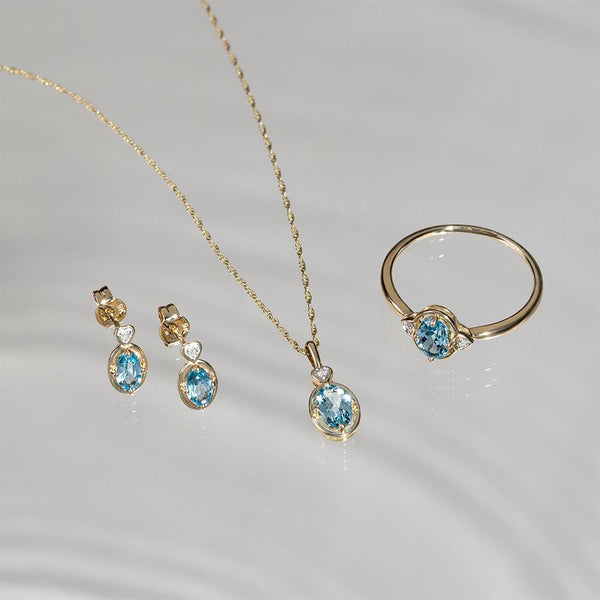 Gemondo Classic Oval Topaz & Diamond Heart Pendant Necklace In 9ct Yellow Gold