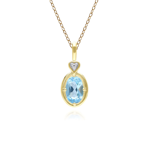 gemondo Classic Oval Topaz & Diamond Heart Pendant Necklace In 9ct Yellow Gold