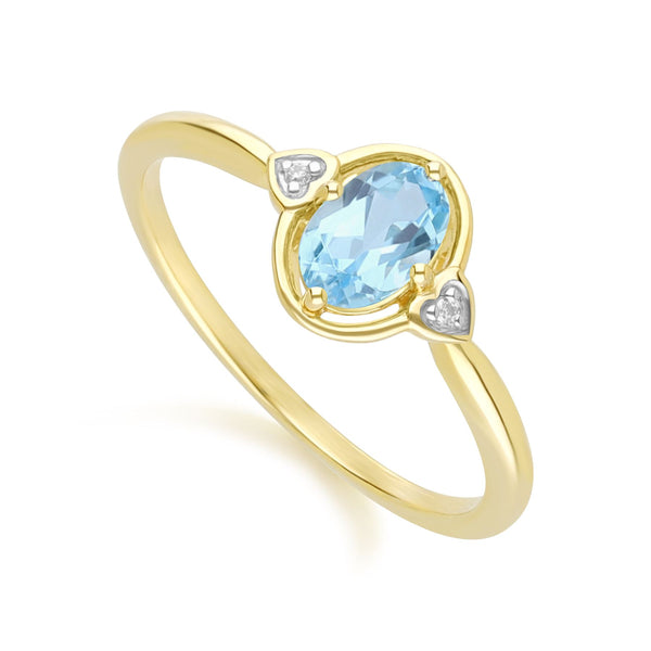 Gemondo Classic Oval Topaz & Diamond Heart Ring In 9ct Yellow Gold