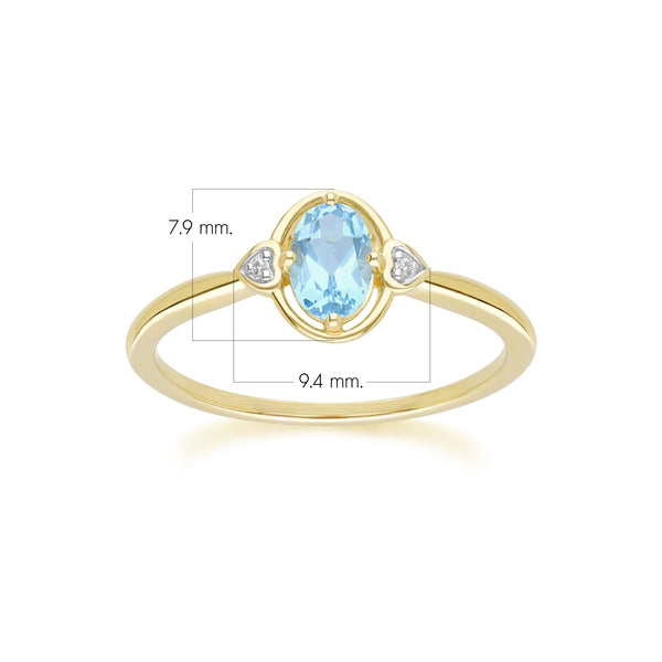 Gemondo Classic Oval Topaz & Diamond Heart Ring In 9ct Yellow Gold