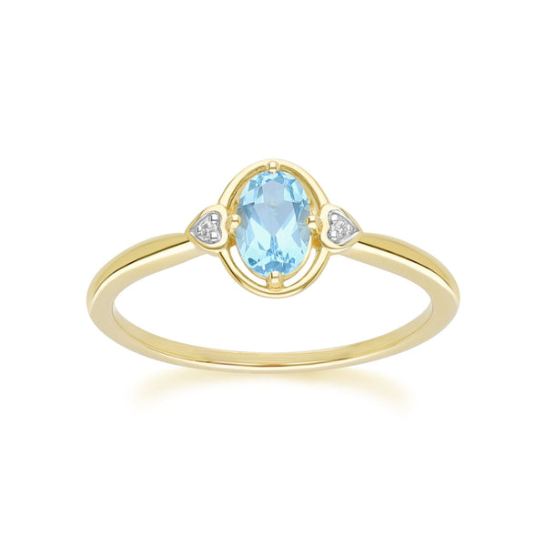gemondo Classic Oval Topaz & Diamond Heart Ring In 9ct Yellow Gold