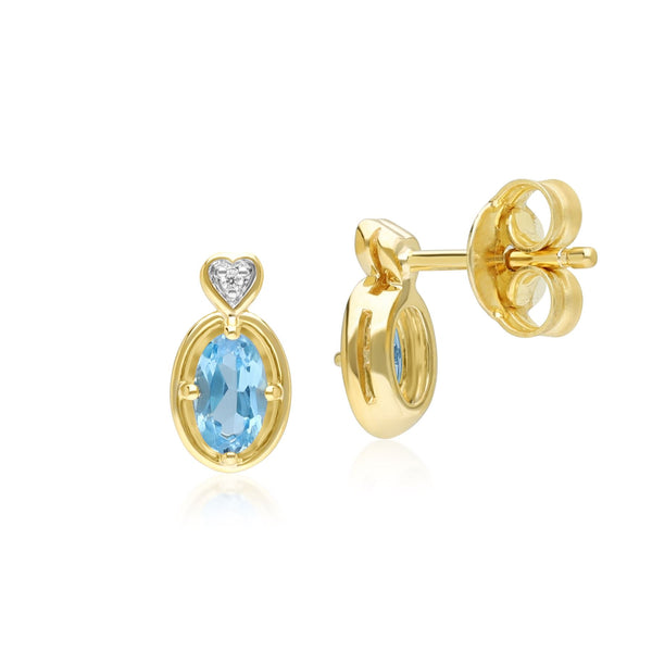 Gemondo Classic Oval Topaz & Diamond Heart Stud Earrings In 9ct Yellow Gold