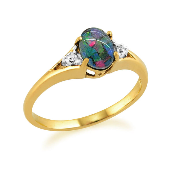 Gemondo Classic Oval Triplet Opal & Diamond Ring In 9ct Yellow Gold