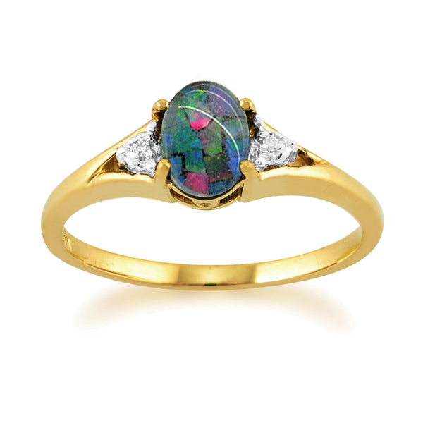 gemondo Classic Oval Triplet Opal & Diamond Ring in 9ct Yellow Gold
