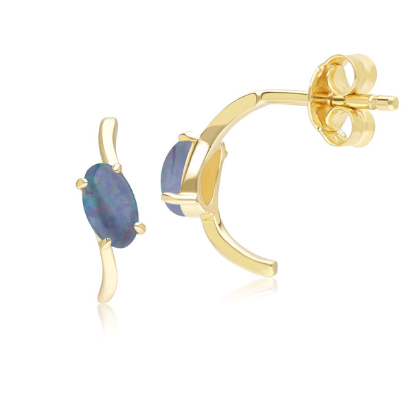 Gemondo Classic Oval Triplet Opal Half Hoop Earrings In 9ct Yellow Gold