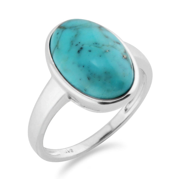 Gemondo Classic Oval Turquoise Cabochon Bezel Set Cocktail Ring In 925 Sterling Silver