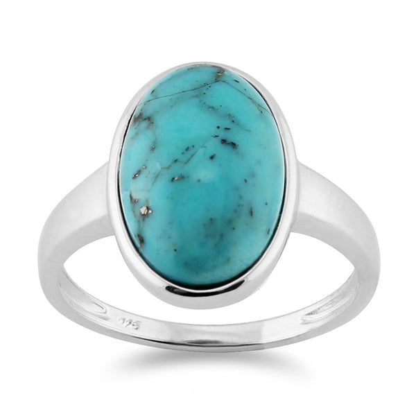 gemondo Classic Oval Turquoise Cabochon Bezel Set Cocktail Ring in 925 Sterling Silver