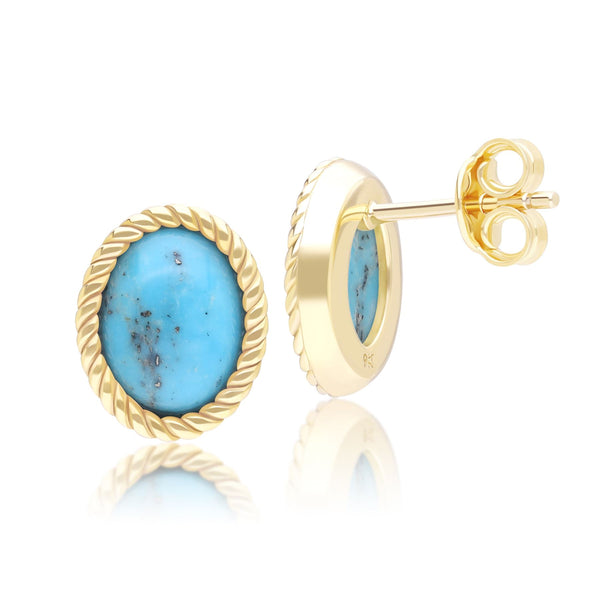 Gemondo Classic Oval Turquoise Cabochon Stud Earrings In 9ct Yellow Gold