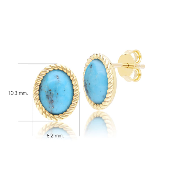 Gemondo Classic Oval Turquoise Cabochon Stud Earrings In 9ct Yellow Gold