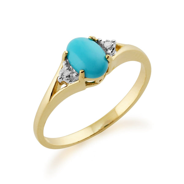 Gemondo Classic Oval Turquoise & Diamond Ring In 9ct Yellow Gold