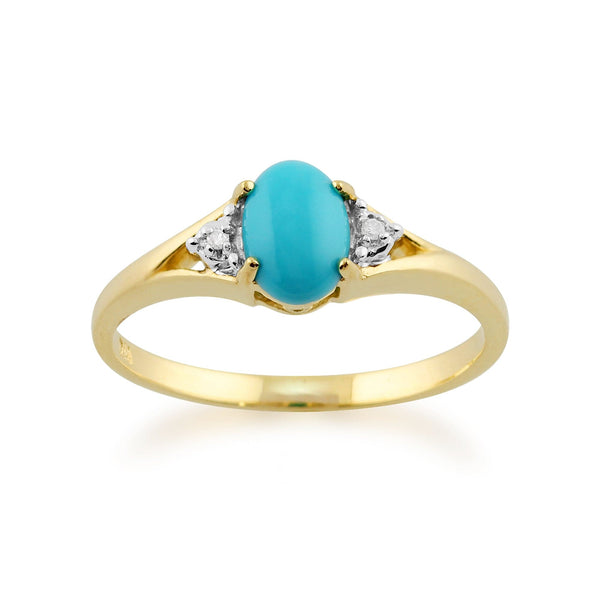 gemondo Classic Oval Turquoise & Diamond Ring in 9ct Yellow Gold