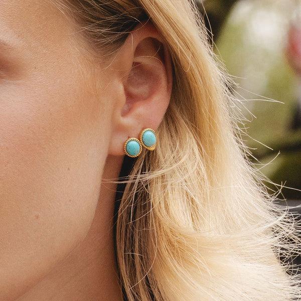 Gemondo Classic Oval Turquoise Drop Stud Earrings In 9ct Yellow Gold