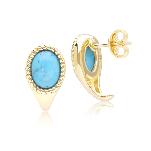 Gemondo Classic Oval Turquoise Drop Stud Earrings In 9ct Yellow Gold