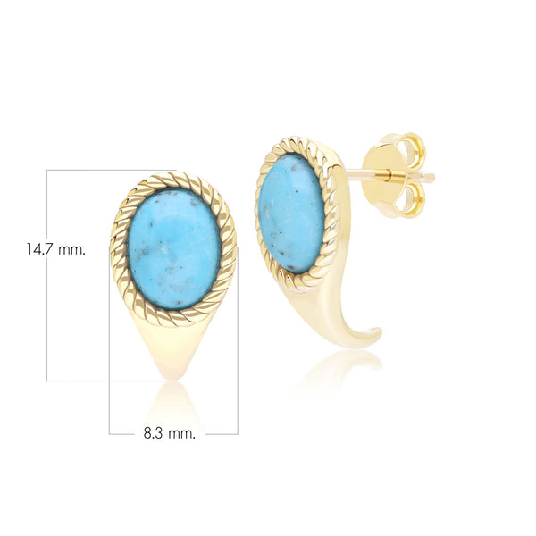 Gemondo Classic Oval Turquoise Drop Stud Earrings In 9ct Yellow Gold