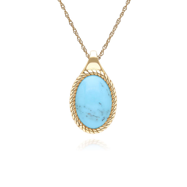 gemondo Classic Oval Turquoise Pendant Necklace in 9ct Yellow Gold