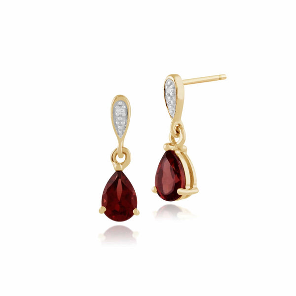 gemondo Classic Pear 1.00ct Garnet & Diamond Drop Earrings in 9ct Yellow Gold