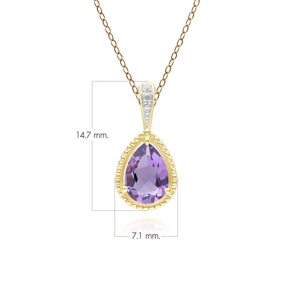 Gemondo Classic Pear Amethyst & Diamond Pendant Necklace In 9ct Yellow Gold