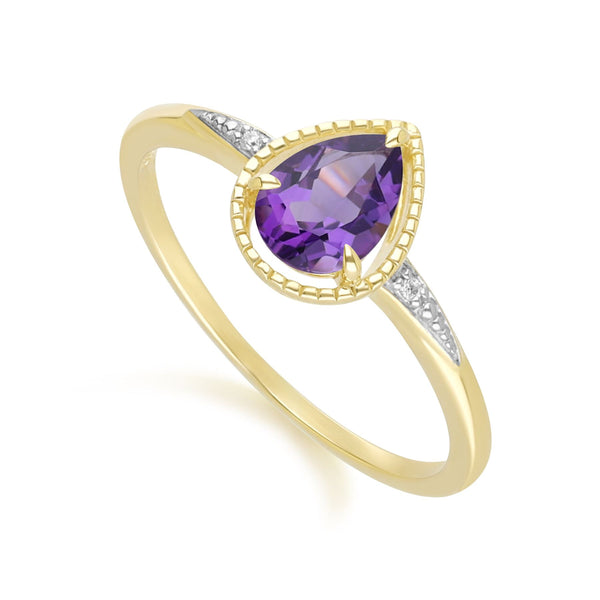 Gemondo Classic Pear Amethyst & Diamond Ring In 9ct Yellow Gold