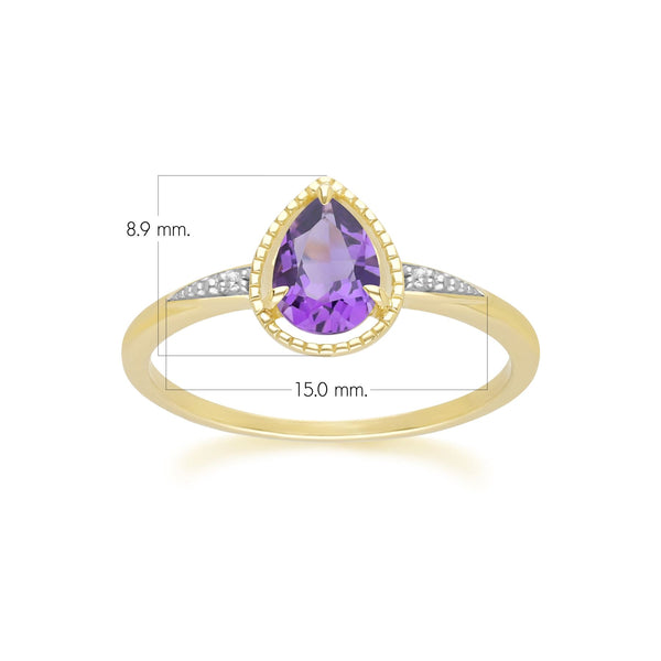 Gemondo Classic Pear Amethyst & Diamond Ring In 9ct Yellow Gold