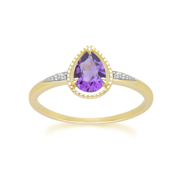 gemondo Classic Pear Amethyst & Diamond Ring In 9ct Yellow Gold