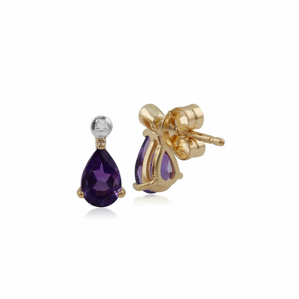 Gemondo Classic Pear Amethyst & Diamond Stud Earrings In 9ct Yellow Gold