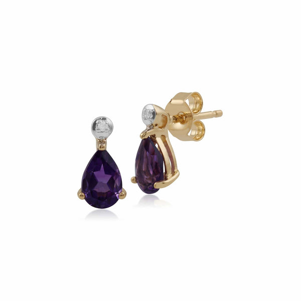 gemondo Classic Pear Amethyst & Diamond Stud Earrings in 9ct Yellow Gold