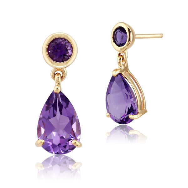 gemondo Classic Pear Amethyst Drop Earrings in 9ct Yellow Gold