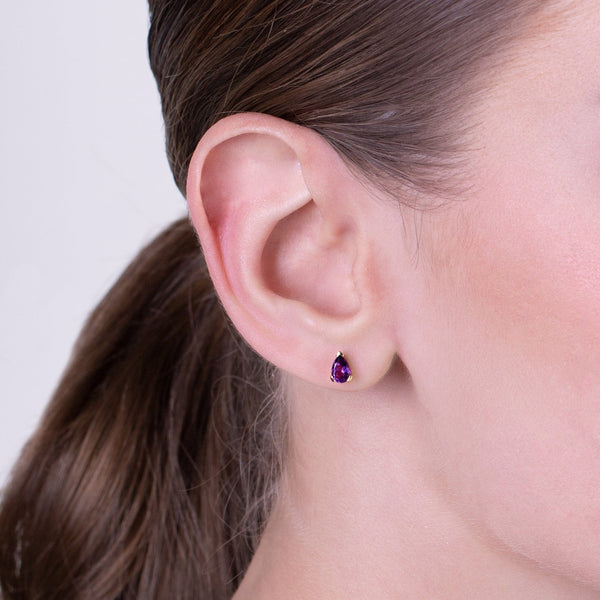 Gemondo Classic Pear Amethyst Stud Earrings In 9ct Yellow Gold