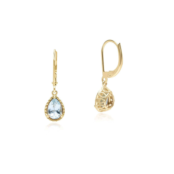 Gemondo Classic Pear Aquamarine Dangle Earrings In 9ct Yellow Gold