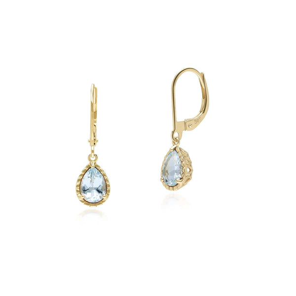 gemondo Classic Pear Aquamarine Dangle Earrings in 9ct Yellow Gold