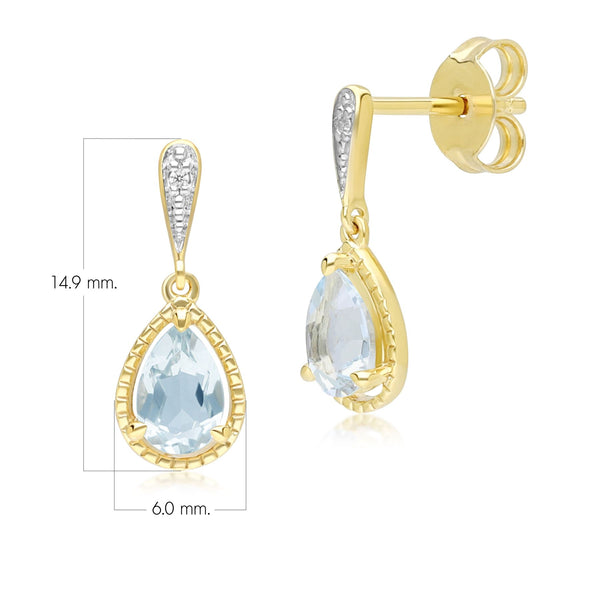 Gemondo Classic Pear Aquamarine & Diamond Drop Earrings In 9ct Yellow Gold