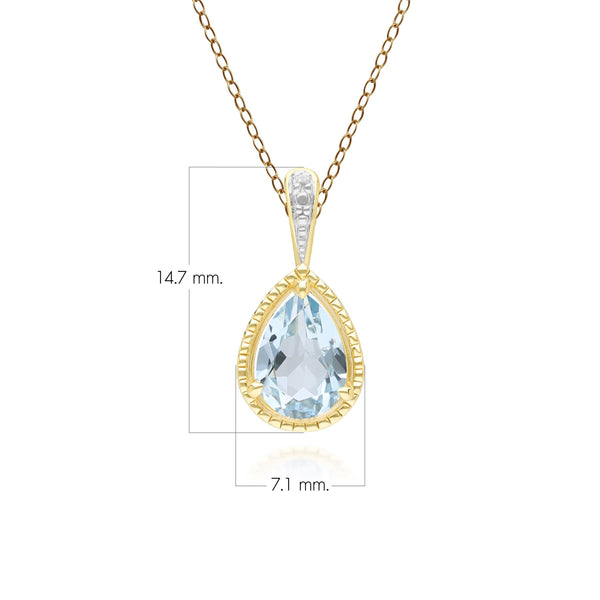 Gemondo Classic Pear Aquamarine & Diamond Pendant Necklace In 9ct Yellow Gold