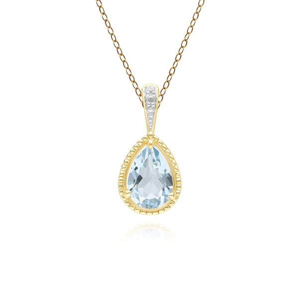 gemondo Classic Pear Aquamarine & Diamond Pendant Necklace In 9ct Yellow Gold
