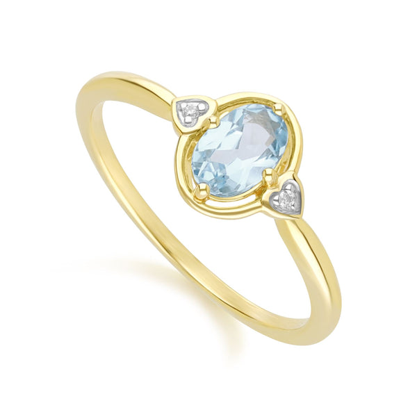 Gemondo Classic Pear Aquamarine & Diamond Ring In 9ct Yellow Gold