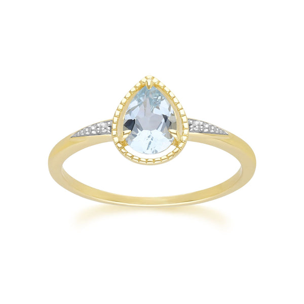 gemondo Classic Pear Aquamarine & Diamond Ring In 9ct Yellow Gold