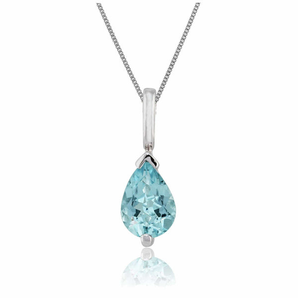 gemondo Classic Pear Aquamarine Pendant in 9ct White Gold