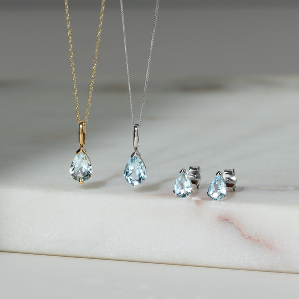 Gemondo Classic Pear Aquamarine Pendant In 9ct Yellow Gold