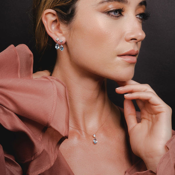 Gemondo Classic Pear Blue Topaz Drop Earrings In 9ct Rose Gold