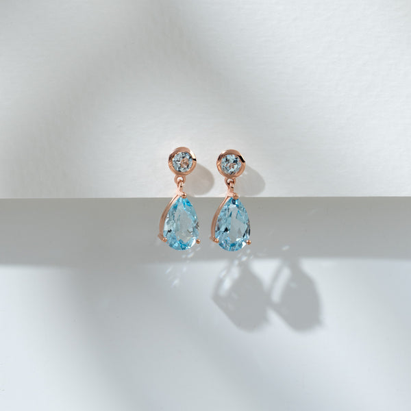 Gemondo Classic Pear Blue Topaz Drop Earrings In 9ct Rose Gold