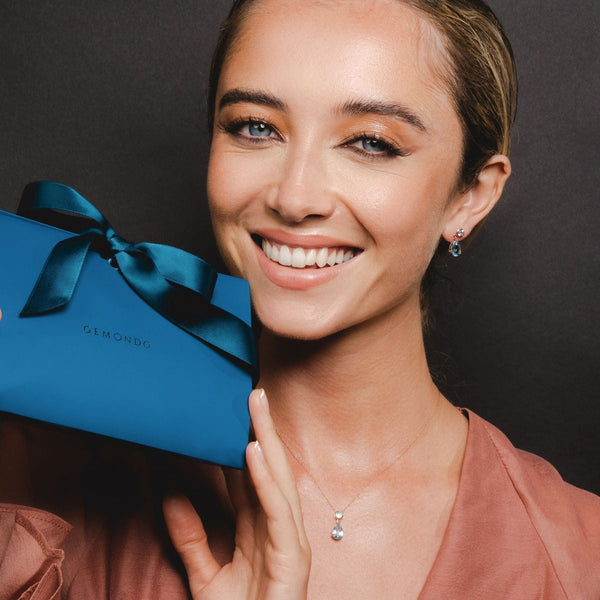 Gemondo Classic Pear Blue Topaz Drop Earrings In 9ct Rose Gold