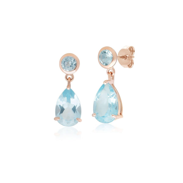 gemondo Classic Pear Blue Topaz Drop Earrings in 9ct Rose Gold