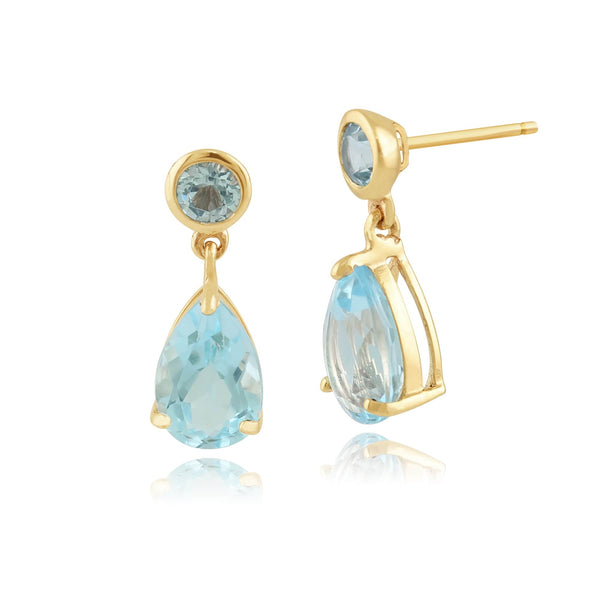 gemondo Classic Pear Blue Topaz Drop Earrings in 9ct Yellow Gold
