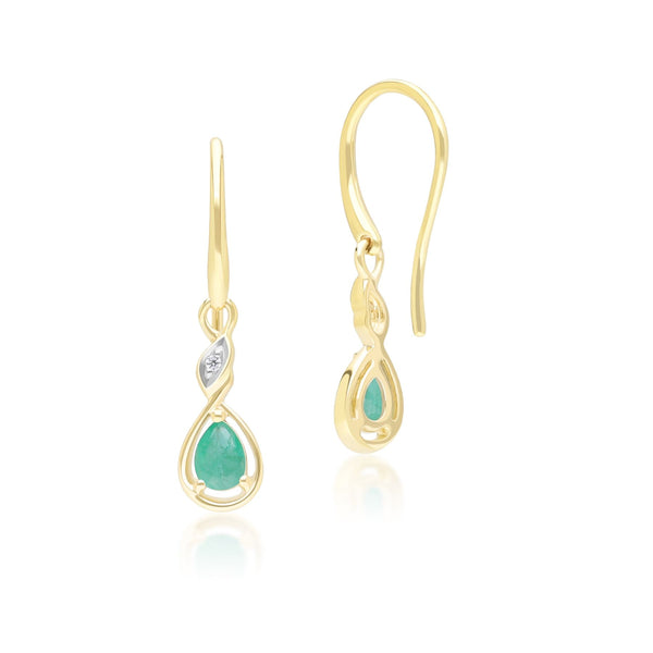 Gemondo Classic Pear Emerald & Diamond Drop Earrings In 9ct Yellow Gold