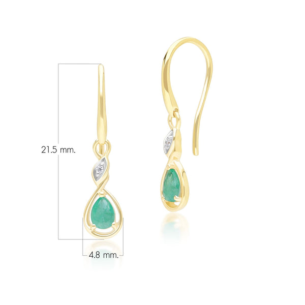 Gemondo Classic Pear Emerald & Diamond Drop Earrings In 9ct Yellow Gold