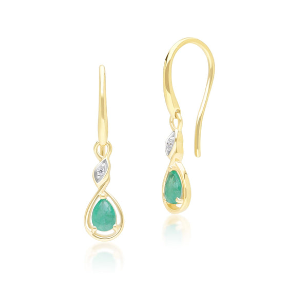 gemondo Classic Pear Emerald & Diamond Drop Earrings In 9ct Yellow Gold