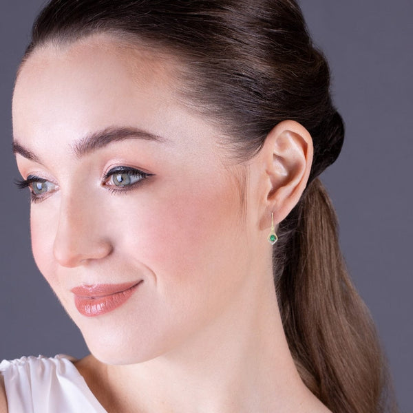 Gemondo Classic Pear Emerald & Diamond Leaf Drop Earrings In 9ct Yellow Gold